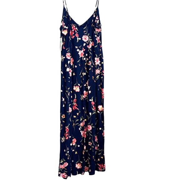 Navy Floral Maxi Dress With Adjustable Spaghetti Straps - Size XL - Picture 1 of 9